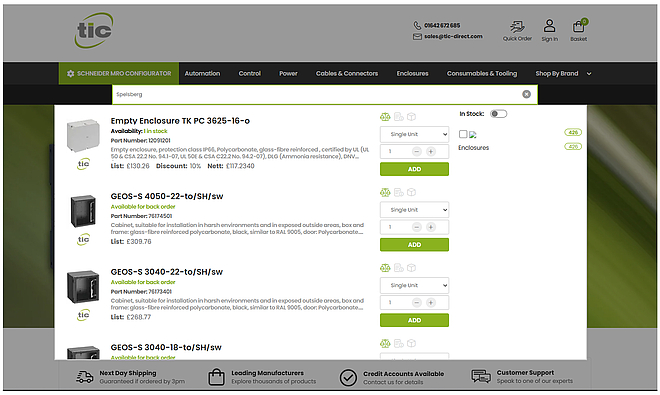 TIC presents Spelsberg’ s industrial enclosures on its new e-commerce website, enabling quick and easy product selection and purchase.